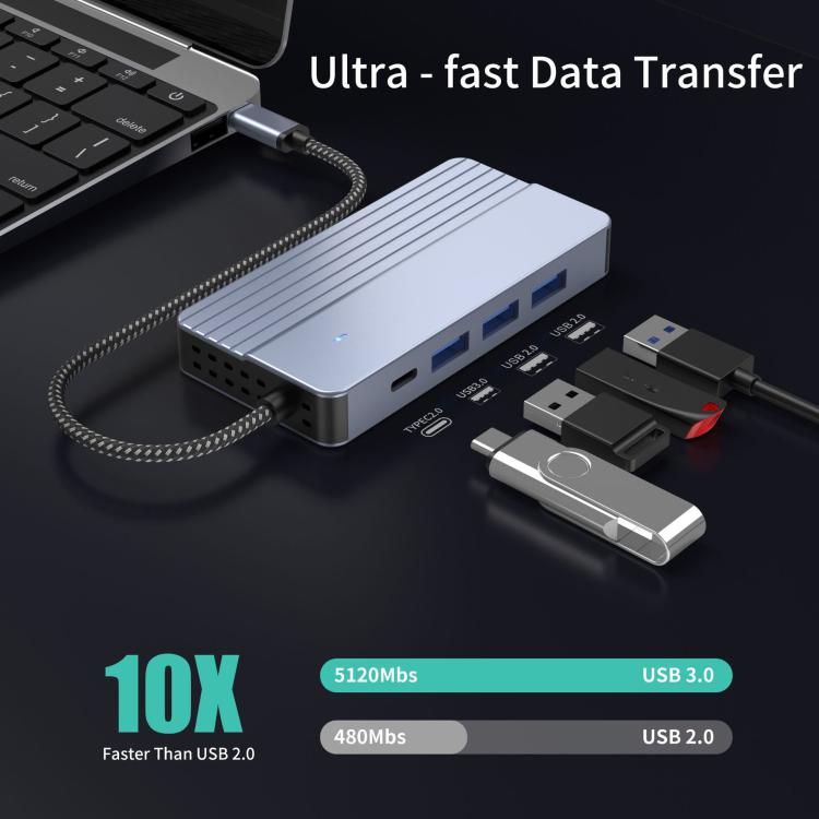 10-In-1 USB-C/Type-C Hub With 100W Power Delivery, HDMI 4K 30Hz, USB 3.0/2.0 Ports, SD/TF Card Reader, 100Mbps Ethernet & Audio Jack, 10 In 1