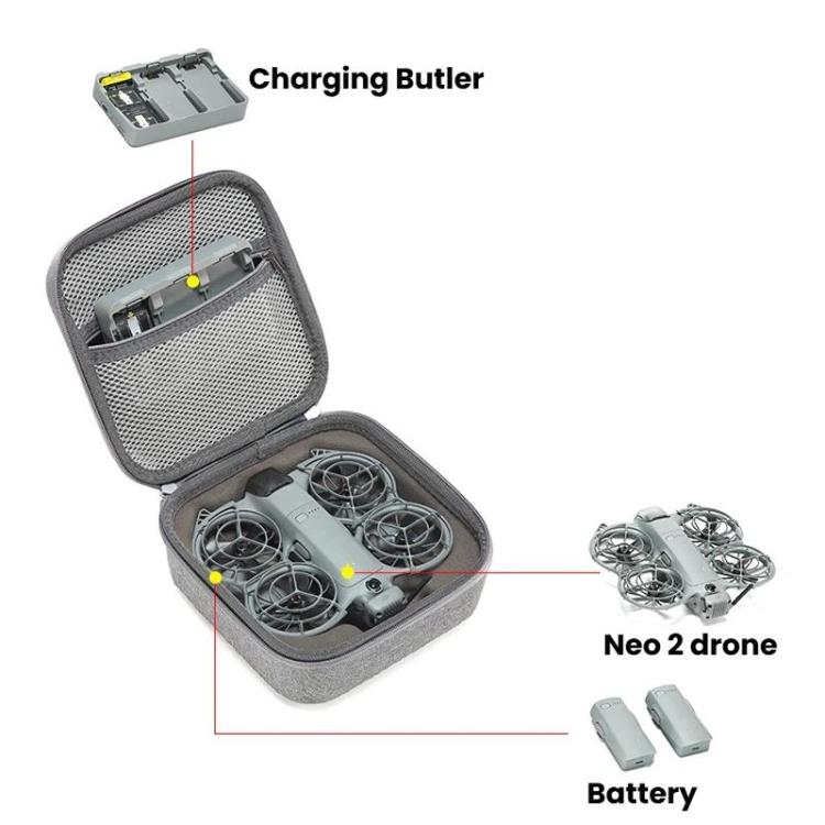 For DJI Neo 2 Drone Mini Hard Case Compact Portable Pouch with Metal Clip, Mini Gray