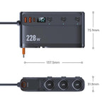 228W Car Cigarette Lighter Retractable Cable 3 In 1 Fast-Charging Car Charger With Independent Switches, C35L