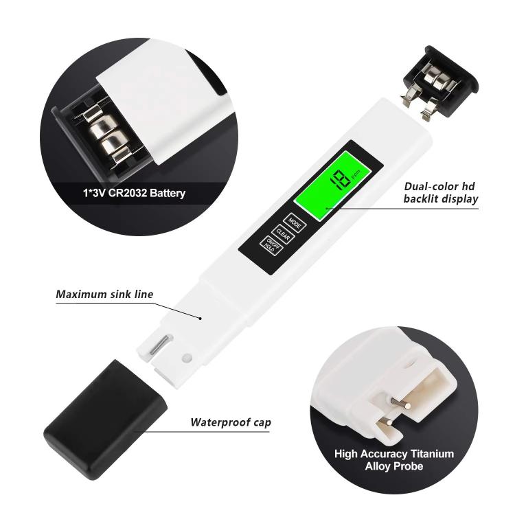 Dual-Color Smart Backlight Water Quality Tester Pen 3-in-1 TDS Meter Conductivity & Temperature Detector, 3-in-1 Leather Case White, 3-in-1 Leather Case Yellow, 3-in-1 PP Box Yellow, 3-in-1 PP Box White