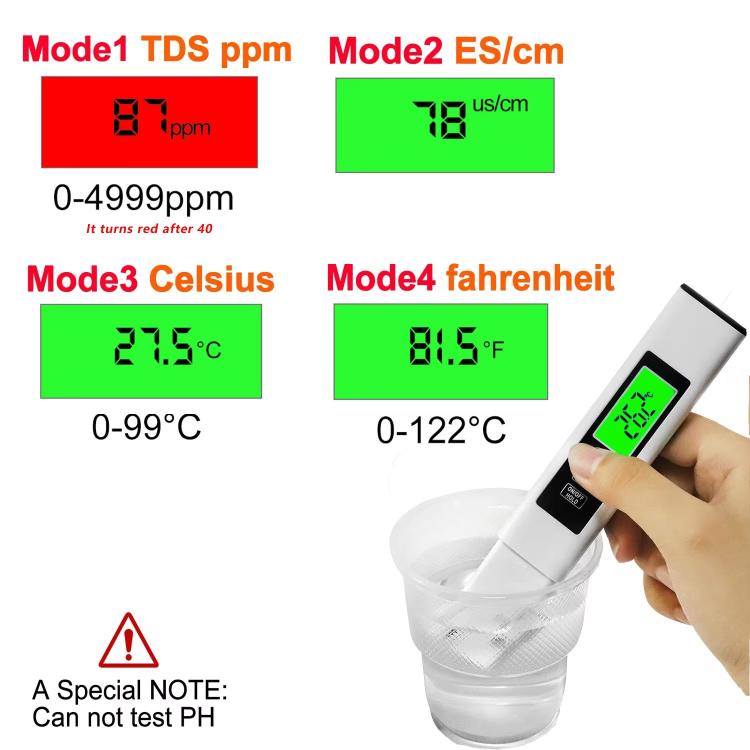 Dual-Color Smart Backlight Water Quality Tester Pen 3-in-1 TDS Meter Conductivity & Temperature Detector, 3-in-1 Leather Case White, 3-in-1 Leather Case Yellow, 3-in-1 PP Box Yellow, 3-in-1 PP Box White