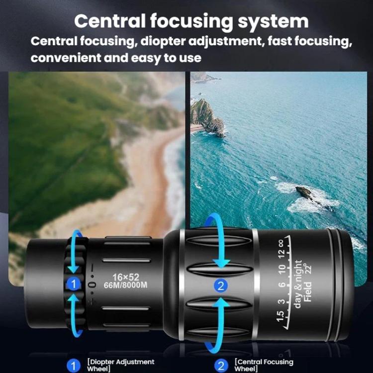 16x52 Outdoor Monocular Telescope Phone Camera Compatible Monocular, Single+Bag, With Bag+Phone Holder, With Bag+Phone Holder+Tripod