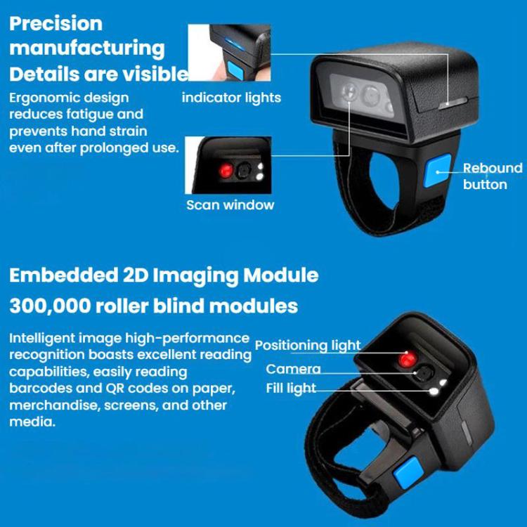 2D Ring Bluetooth Scanner Mini Wireless Barcode Scanner For Warehouse Logistics, Z01D