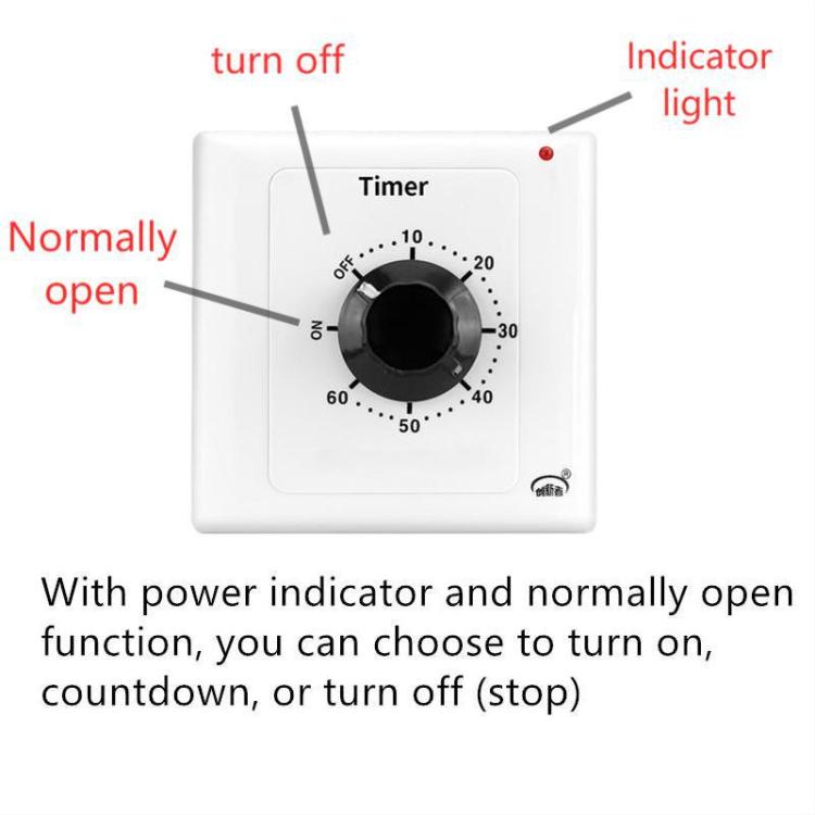 15A Countdown Timer Switch Socket With Power Indicator & Normally Open Function, 15min, 30min, 60min, 120min
