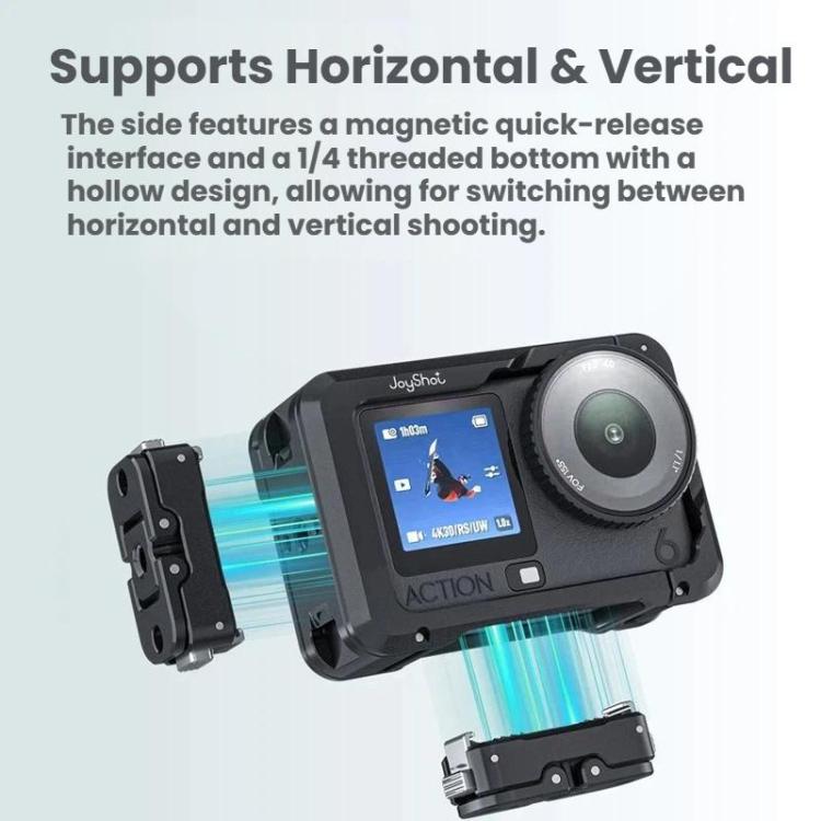 For DJI Osmo Action 6 Joyshot Dual-Open Metal Cage Aluminum Protective Frame with 1/4-inch Screw Holes & Cold Shoe Mount, Dual-Open Cage