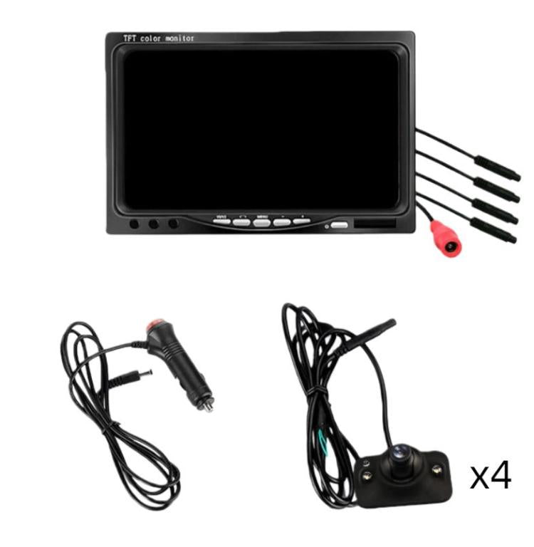 7 inch 4-split Car Display + 4 Light Sensitive 360 Degree Panoramic Reversing Cameras, LED Version, Infrared Version