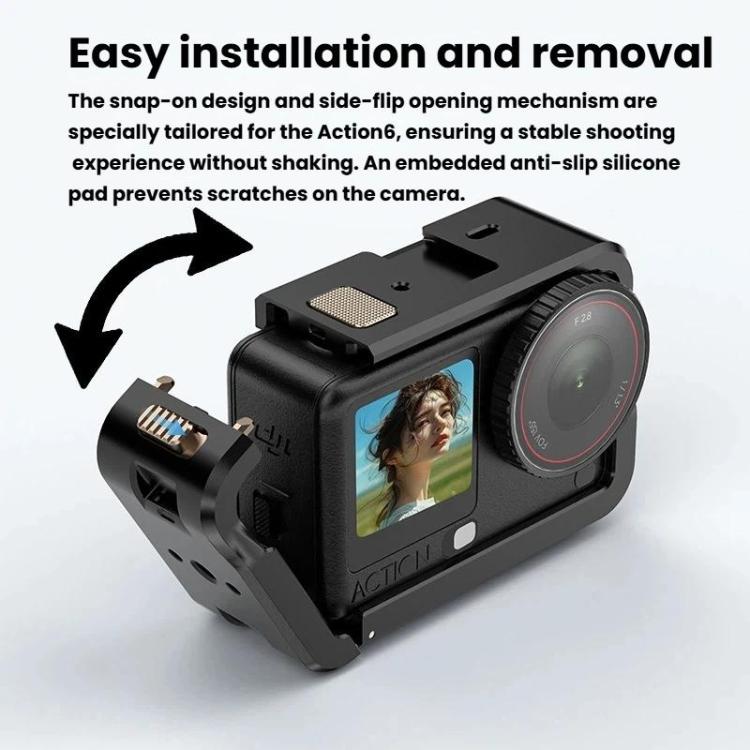 For DJI Osmo Action 6 Aluminum Alloy Cage Expandable Protective Frame with Silicone Lens Cap, Alloy Cage