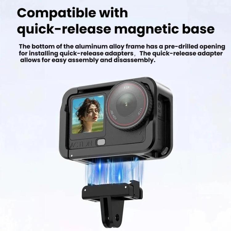 For DJI Osmo Action 6 Aluminum Alloy Cage Expandable Protective Frame with Silicone Lens Cap, Alloy Cage