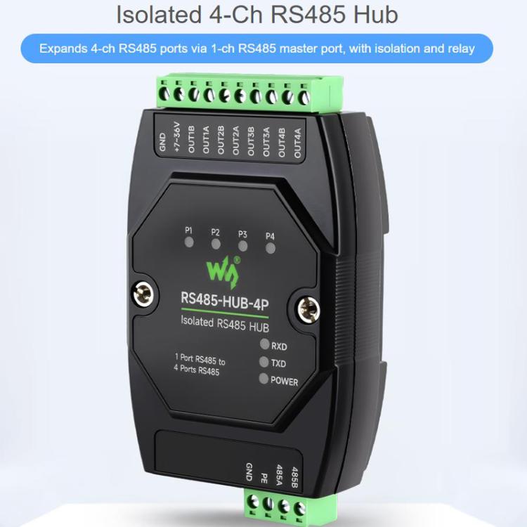Industrial Isolated 4CH Hub Rail Wide Baud Rate Repeater, 32247