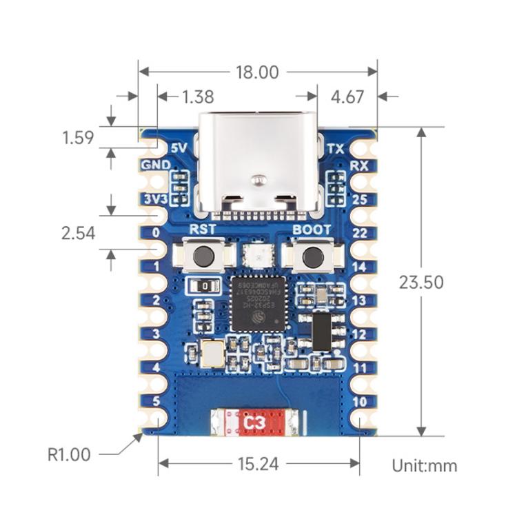 Mini Development Board Support Bluetooth / Zigbee / Thread Wireless Communication, WAVESHARE ESP32-H2-Zero, WAVESHARE ESP32-H2-Zero-M With Pin