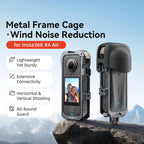 For Insta360 X4 Air aMagisn Quick-Release Metal Cage Wind Noise Reduction Expandable Frame with Lens Cap, Metal Cage