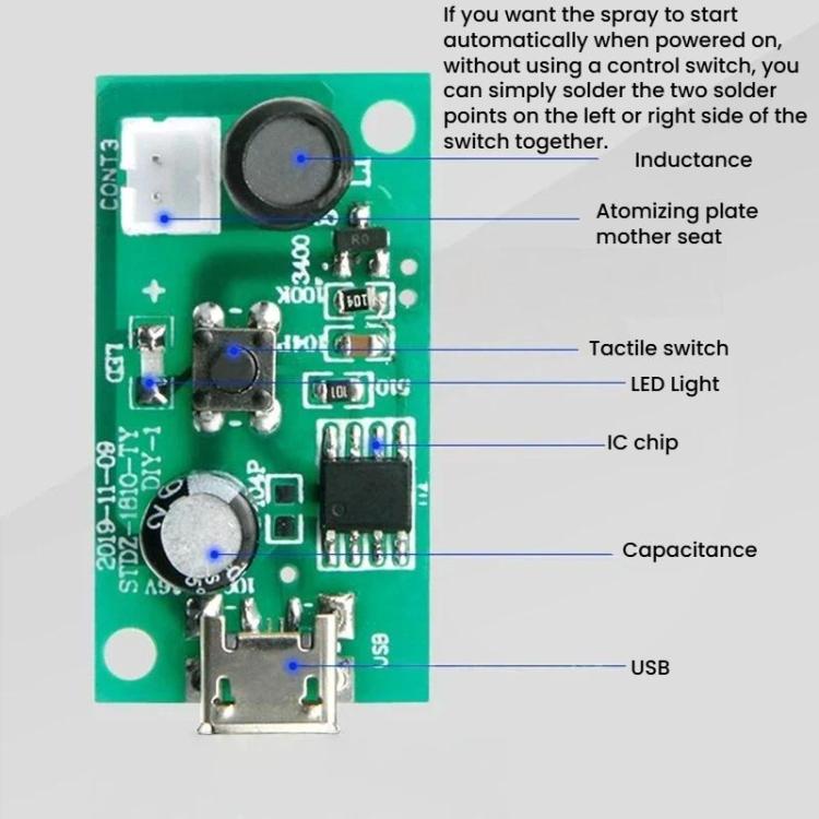 Humidifier USB Spray Module Atomizer IC Driver Circuit Board, Micro, Type-C