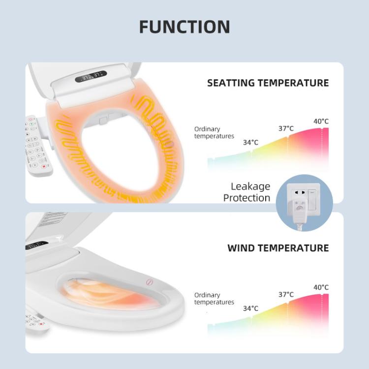 Smart Toilet Seat with Armrest Control Features Instant Heating, Warm Air Dryer, Self-Cleaning Nozzle, LED Night Light, Long Type US Plug, Short Type US Plug, Long Type EU Plug, Short Type EU Plug