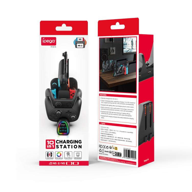 ipega 10-in-1 Charging Dock for Nintendo Switch 2 / Switch Joy-Con & Switch 2 Pro Controllers USB Plug Version, PG-SW2187