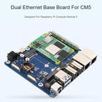 For Raspberry Pi CM5 WAVESHARE Dual Network Port Expansion Board Support 4/5G Communication Module, EU Plug, US Plug, UK Plug