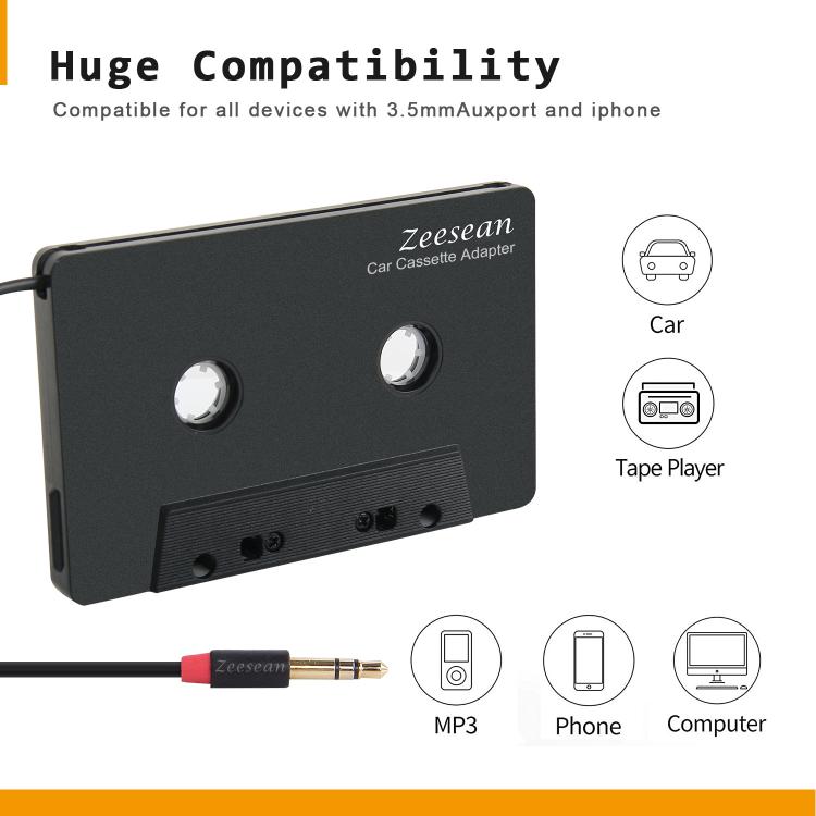 Zeesean 3.5mm Stereo Plug Car Cassette Converter, BT004