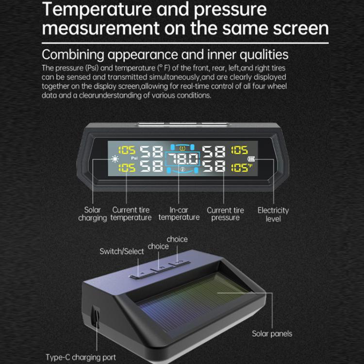 Solar-Powered Ambient Temperature Tire Pressure Monitor, English, English + English Broadcast