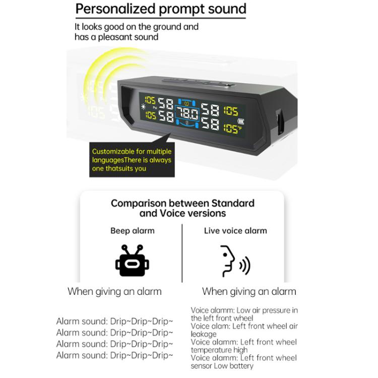Solar-Powered Ambient Temperature Tire Pressure Monitor, English, English + English Broadcast
