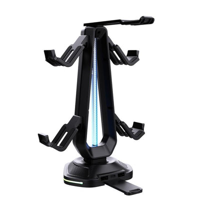 Multi-Function Gaming Stand For Headset & 4 Controllers With Dual USB Charging Ports And RGB Lighting