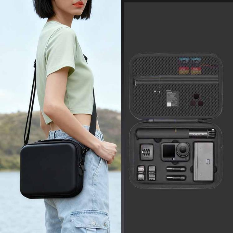 For DJI Osmo Action 6 Adventure Combo Carrying Case Shock-Absorbing EVA+PU Storage Bag, Shoulder Strap Black