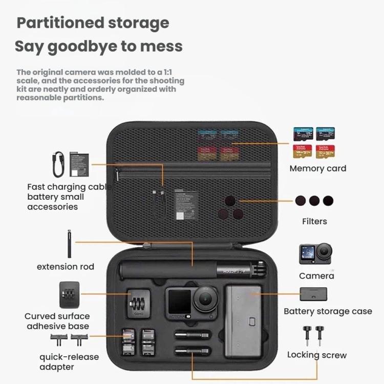 For DJI Osmo Action 6 Adventure Combo Carrying Case Shock-Absorbing EVA+PU Storage Bag, Shoulder Strap Black
