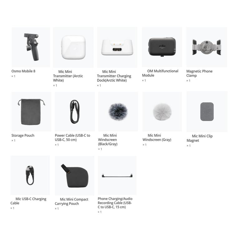 Original Osmo Mobile 8 Vlog Combo With Mic Mini Transmitter, Vlog Combo White, Vlog Combo Black