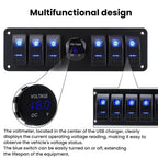 Waterproof Switch Panel For Vehicles And Ships With Digital Voltage Display, Blue
