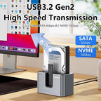 Blueendless HD01N Dual-Bay 2.5/3.5 Inch SATA Hard Drive Enclosure M.2 NVMe SSD Reader Offline Cloning Device, US Plug, EU Plug, UK Plug