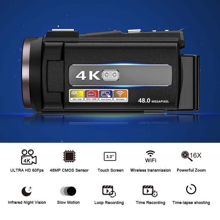 HD 4K Handheld Digital Camcorder With Electronic Image Stabilization For Outdoor Sports, US Plug, Standard, Standard+32G Memory Card, Standard+64G Memory Card, Standard+128G Memory Card