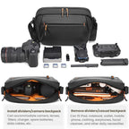 QISEMIAN XK110 Men Messenger Camera Bag Water-Resistant DSLR Photography Sling Bag With Removable Dividers & Tripod Mount