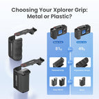 aMagisn Street Photography Handle Grip for DJI Action 5 Pro/Action 4/Action 3, Compatible with Original Camera Cage, Plastic Version, Metal Black, Metal Gray