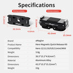 aMagisn Metal Magnetic Quick Release Kit For GoPro HERO12 Black /11 Black /11 Black mini /10 Black /9 Black /8 Black / Max