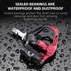 WEST BIKING Lightweight SPD-Compatible Road Bike Clipless Pedals - with Cleats and High-Efficiency Bearings, Black Steel, Black Red Steel, Black Red Titanium