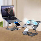 2-in-1 Foldable Laptop Tablet Stand Riser with Phone Holder, Fan Type Black, Fan Type Silver, Semiconductor Silver