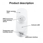 PIR+Light Sensor+Temperature/Humidity+USB Human Presence Sensor Zigbee Low-Power Temperature/Humidity Light Sensor, ZG-204ZH With 24GHz Millimeter Wave, ZG-204ZQ