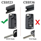 For Peugeot / Citroen Folding Car Remote Key Shell Special MPV Key, Grooveless With Seat VA2, CE0536, Grooved Without Seat HU83, CE0523