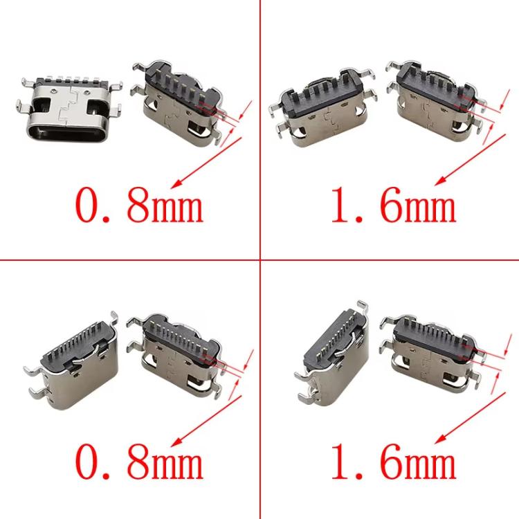 100pcs /Box  Assorted USB Type C Female Connectors, 10 Variations 6P/16P SMT & Through-Hole Sockets, USB 3.1 Fast Charge