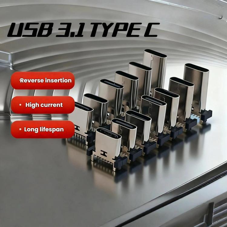 10pcs 16-Pin USB Type-C Female Connector PD Fast Charge Port, TH 9.3mm, TH 10.0mm, TH 10.5mm, TH 13mm, TH 13.7mm, TH 15mm, TH 16.5mm, TH 17.5mm, TH 18.5mm, SMT 9.3mm, SMT 13.0mm, SMT 13.7mm, SMT 15.0mm, SMT 17.5mm, SMT 18.5mm