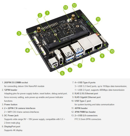 For Jetson Orin Nano / NX Super Dual Ethernet Base Board, 24359