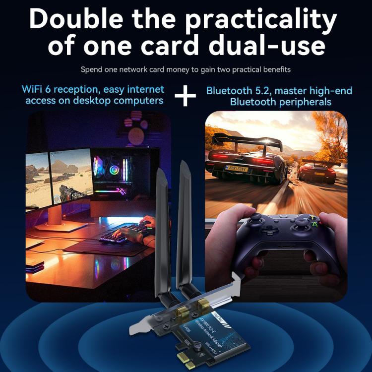 VegGieg 2 In 1 Desktop Gigabit PCIe Wireless Network Adapter, AX1800 PCI-E to WIFI 6 + Bluetooth 5.2/5dB