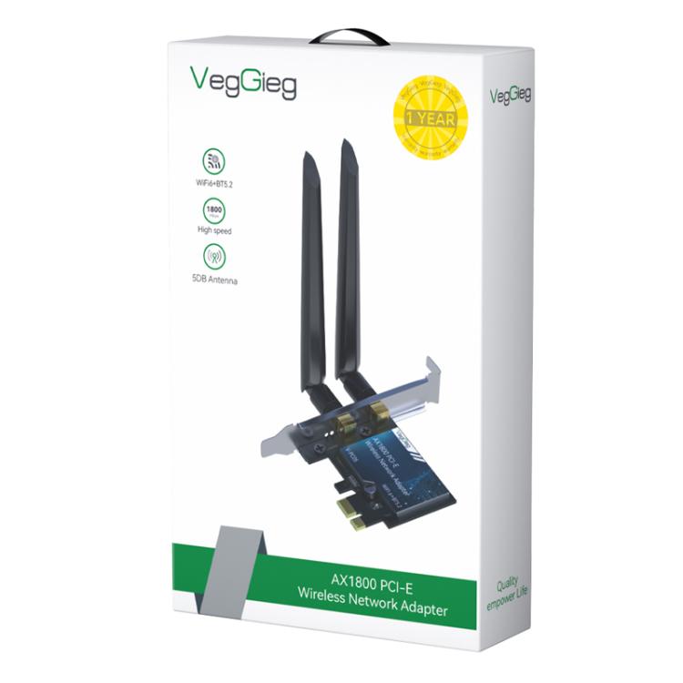 VegGieg 2 In 1 Desktop Gigabit PCIe Wireless Network Adapter, AX1800 PCI-E to WIFI 6 + Bluetooth 5.2/5dB