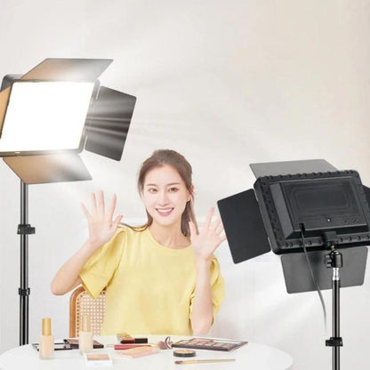 2700K-6500K 10-inch Square Flat Panel LED Light with 4-Leaf Barn Doors and 2.1m Tripod Stand for Photography/Video Studio, CN Plug