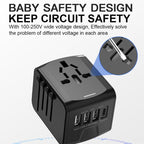 Travel Adapter 3 USB+Type-C Universal Socket Multi-Function Charger, US/EU/UK/AU Plug, 199T-3U