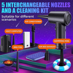 Cordless Turbo Fan Blower And Vacuum Cleaner With 5 Interchangeable Nozzles & LED Light, 3 Brushes, No Brush
