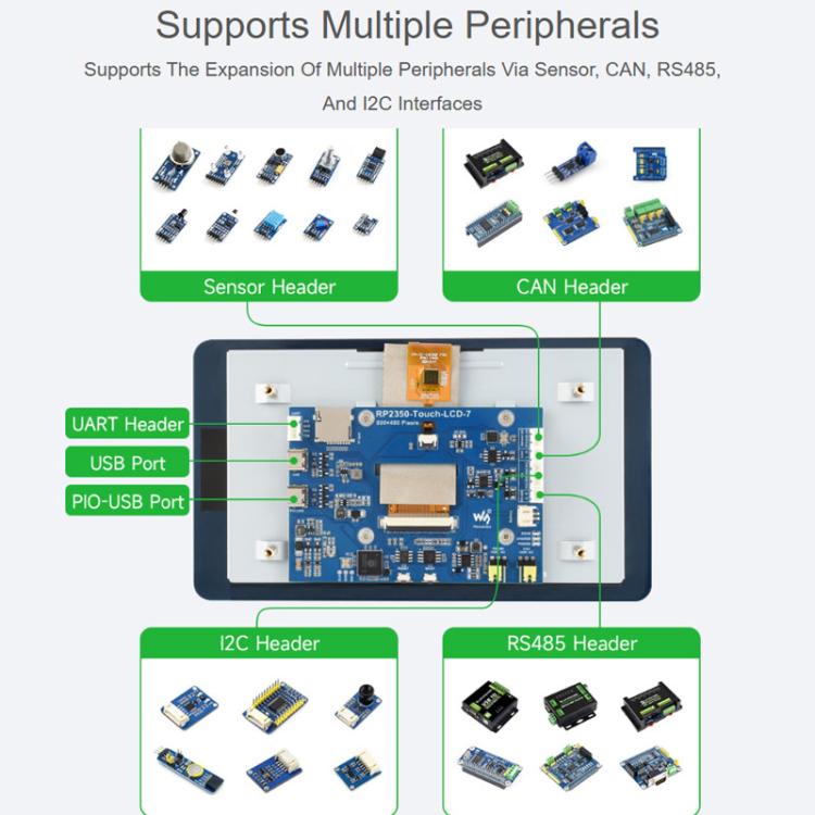 Waveshare RP2350 7 Inch LCD Development Board, 800 X 480 Resolution, 65K Color, Supports Dual-Core And Dual-Architecture, No Touch Control, With Touch Control