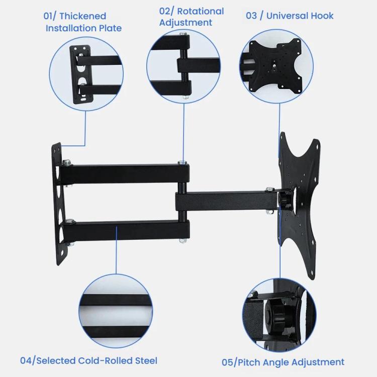 Articulating TV Wall Mount with Wide Swing Arm, Extends and Tilts for 14-55 Inch TVs and Monitors, 117B, 117B-2