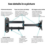 Telescopic Rotating Monitor Mount Wall Bracket for 10-24 Inch TV LCD Screens, 116B