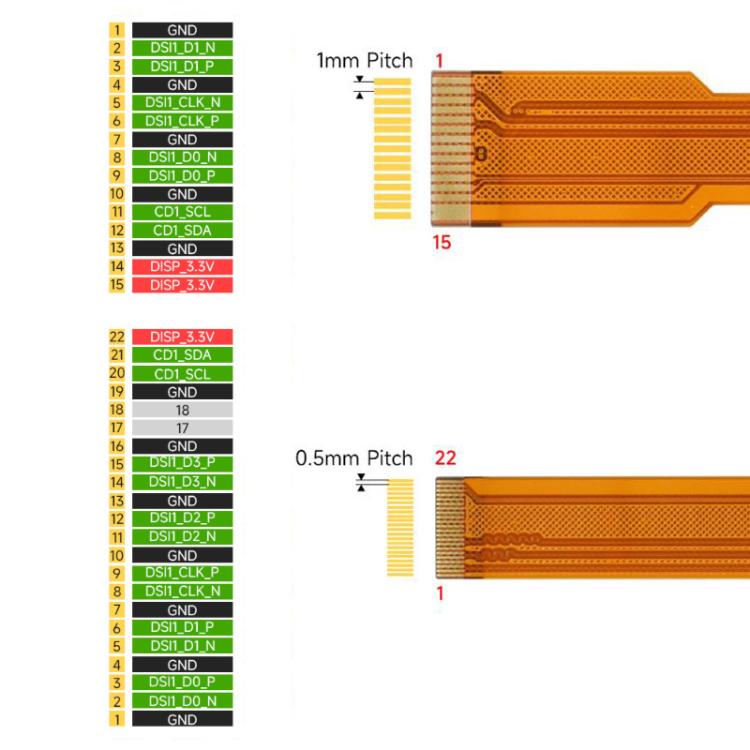 Waveshare For Raspberry Pi 5 DSI FPC Flexible Cable B 22PIN To 15PIN For DSI Displays, 200mm, 300mm, 500mm