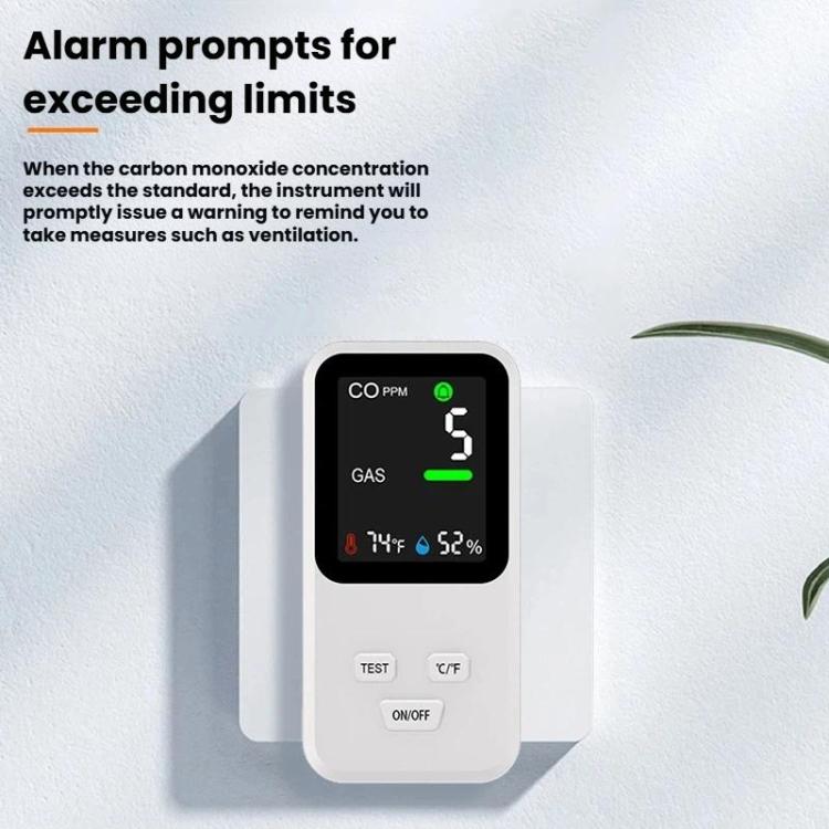 4-In-1 Plug-In Gas Detector Carbon Monoxide Combustible Gas Temperature Humidity Monitor With High Sensitivity & Alarm, US Plug, DM340  White, DM340 Black