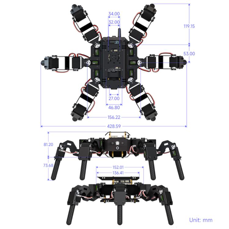 WAVESHARE Self-Balancing Controlled Bionic Hexapod Robot ESP32 Open Source
